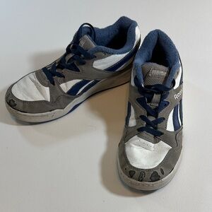 Reebok Galaxy 1 Leather Sneakers in gray, white, and blue Size 4K